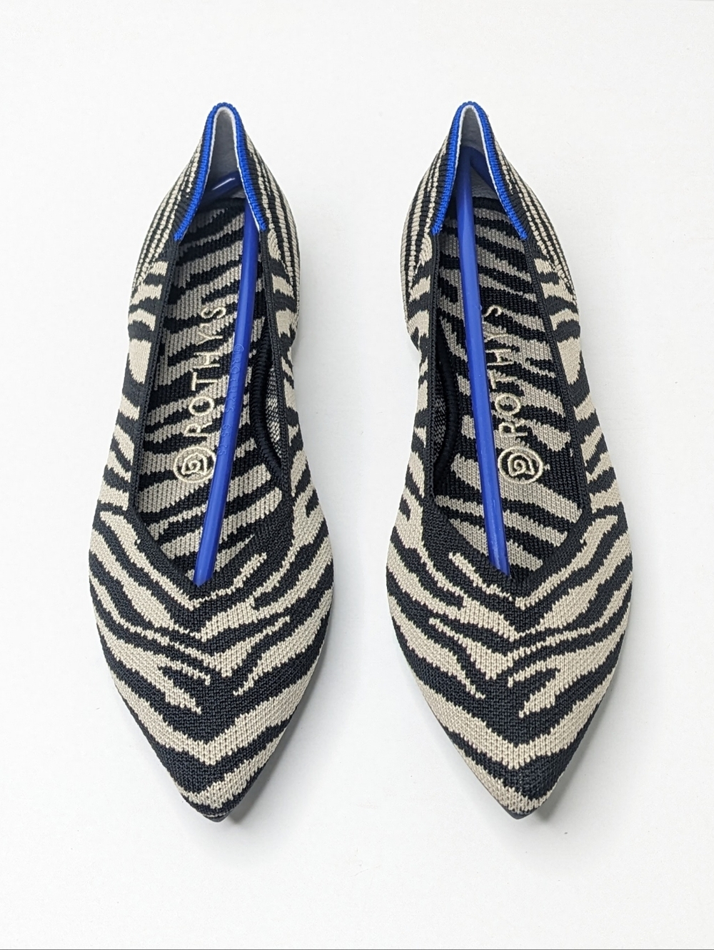 Rothy's The Point II Pointed Toe Ballet Flats Black Zebra Womens 7.5
